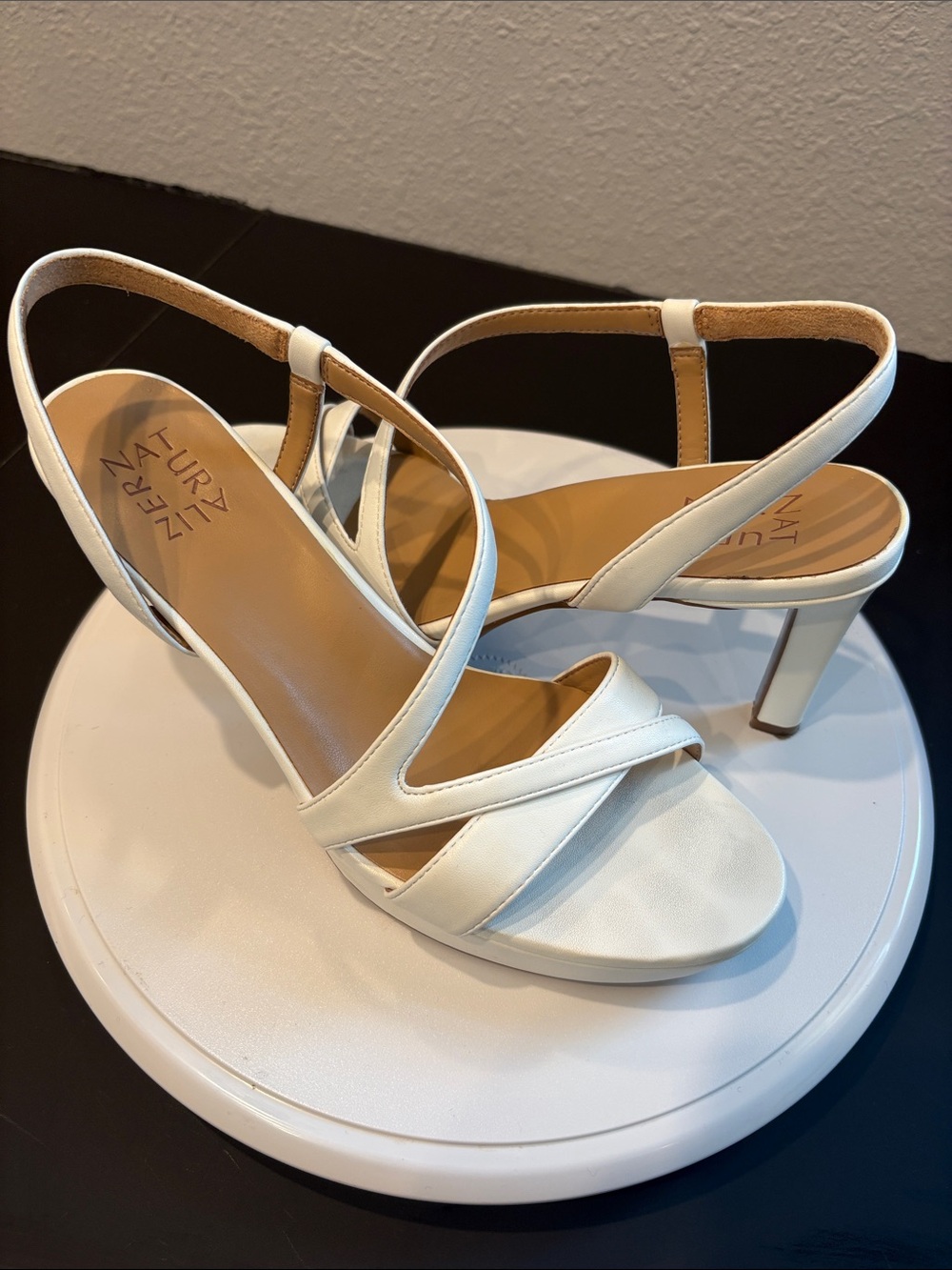 Naturalizer White Leather Slingback Heels